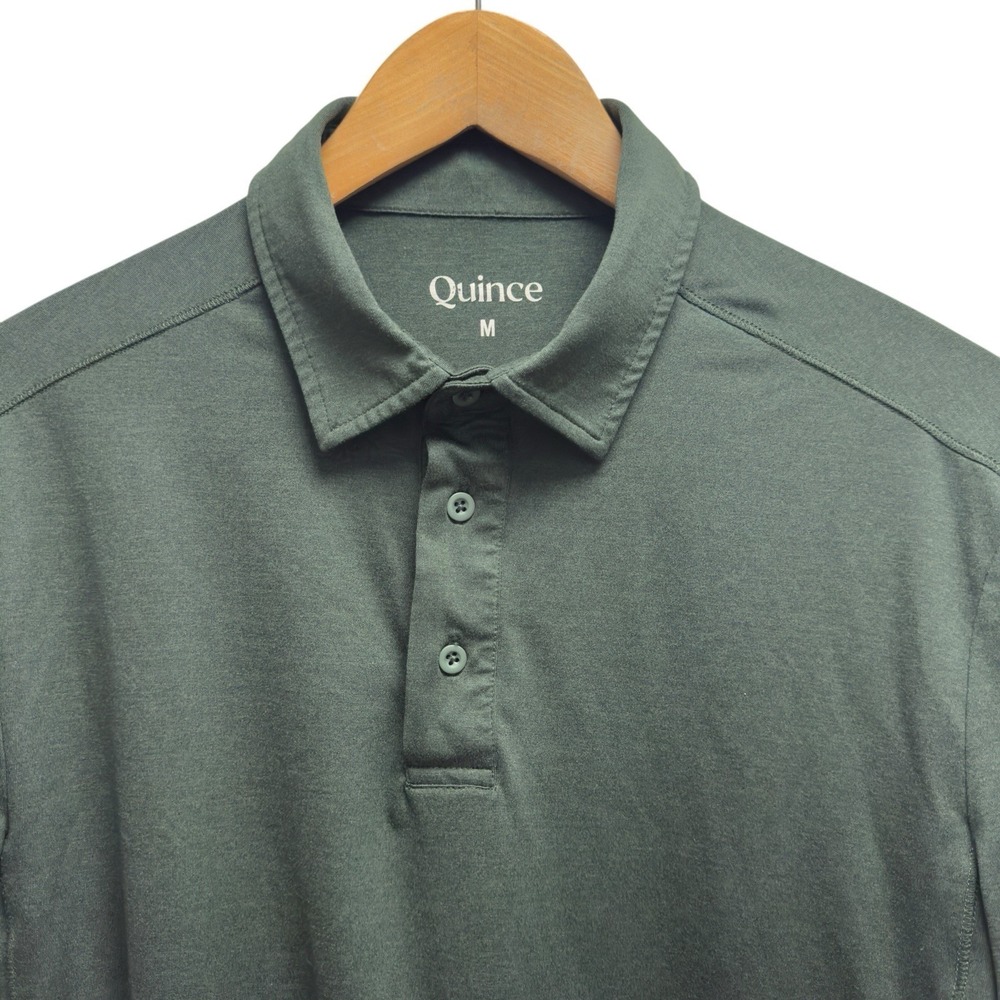 Quince Men's Sz Medium Green Long Sleeve Performance Stretch Golf Polo Shirt euc